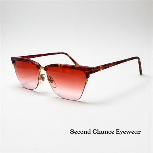 Gianni Versace 343 959 Semi Rimless Vintage Sunglasses w|New Red Havana Custom Gradient tinted Lenses