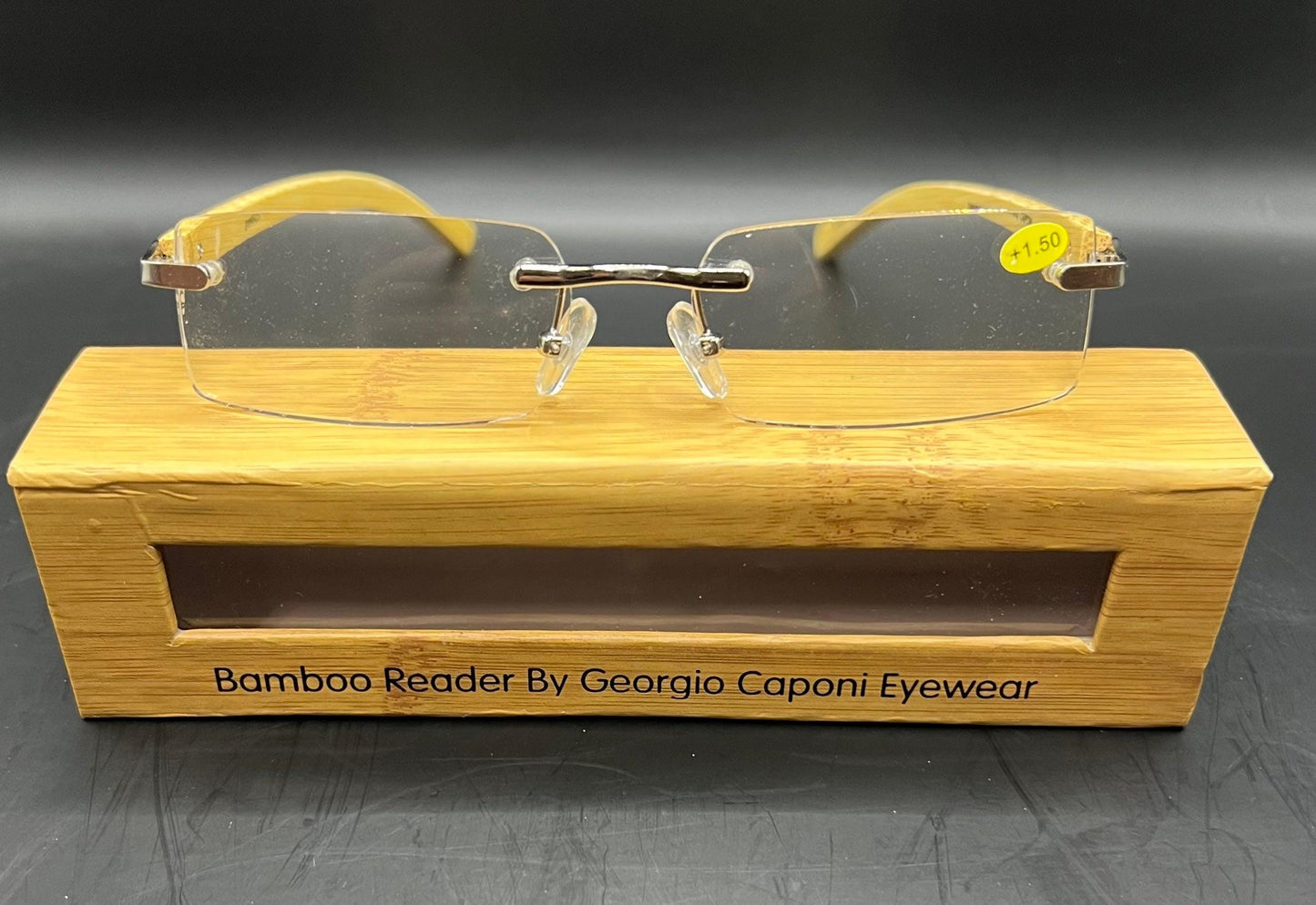 Georgio Caponi Genuine Bamboo Wood Unisex Rimless Readers W| Magnification Brand New