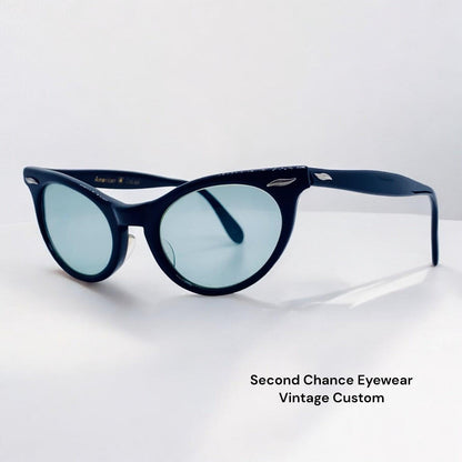 Vintage 1950s American Optical Cat-Eye Eyeglass Frames – Custom Berko’s Designs Aquamarine Lenses – 5 1|2” Temples