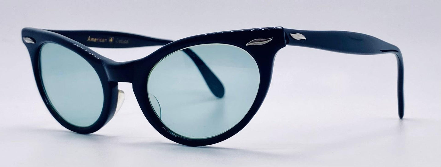Vintage 1950s American Optical Cat-Eye Eyeglass Frames – Custom Berko’s Designs Aquamarine Lenses – 5 1|2” Temples