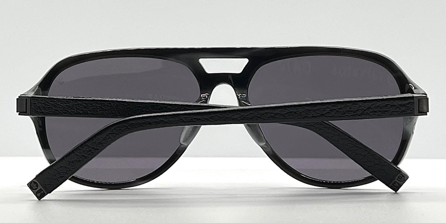 John Varvatos V769Af Sunglasses Black|Grey Horn – Leather Wrapped Temples