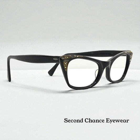 Vintage Titmus Usa “Siret” Cat-Eye Eyeglasses Black Rhinestone – Restored