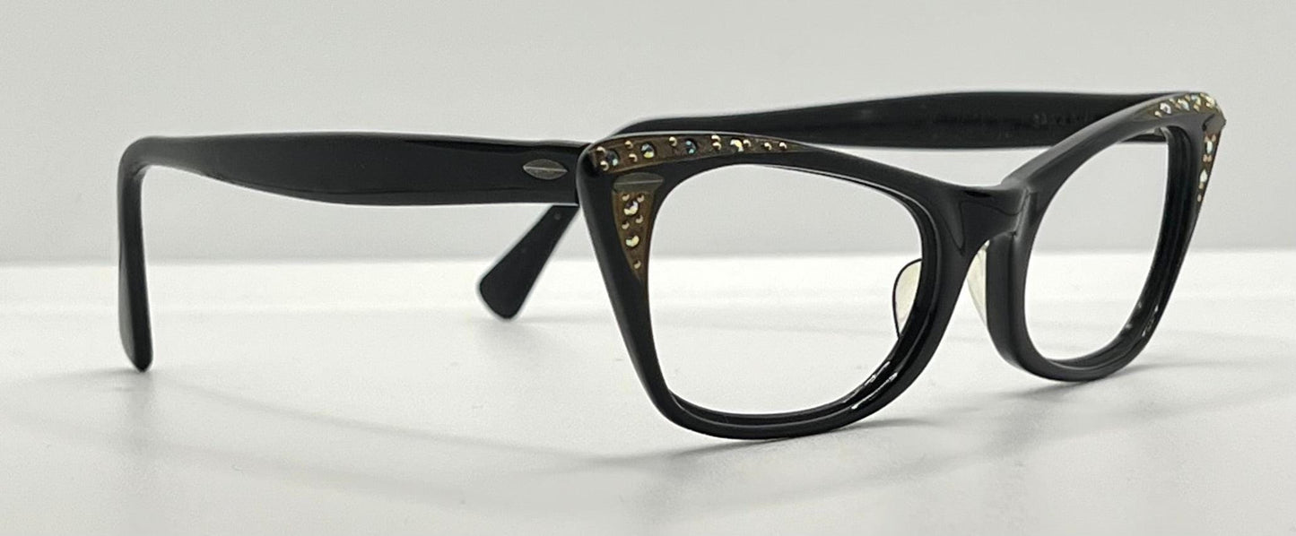 Vintage Titmus Usa “Siret” Cat-Eye Eyeglasses Black Rhinestone – Restored