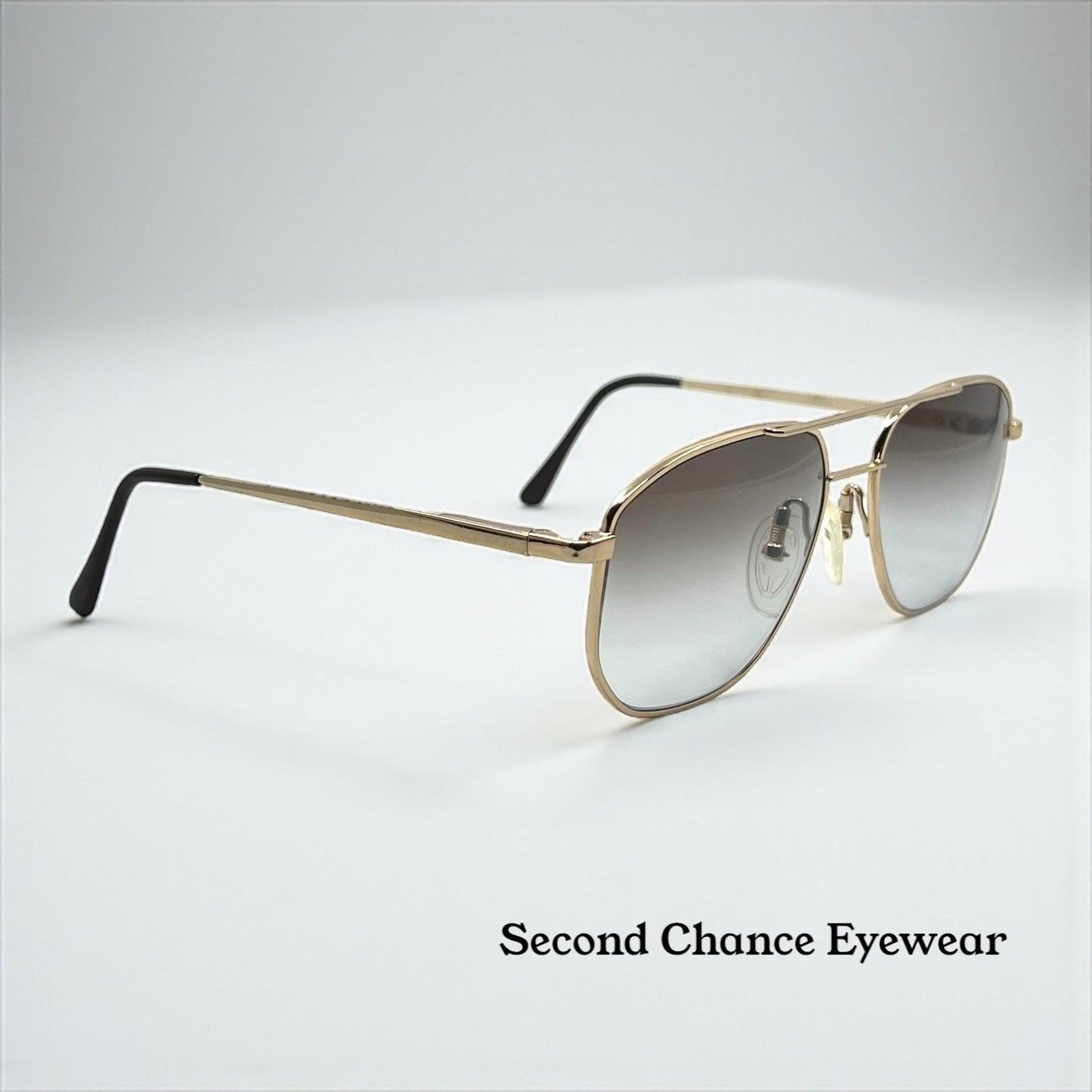Studio 123-R-Flex Gold Vintage Aviator Sunglasses w|New Grey Gradient Custom Lenses-Deadstock