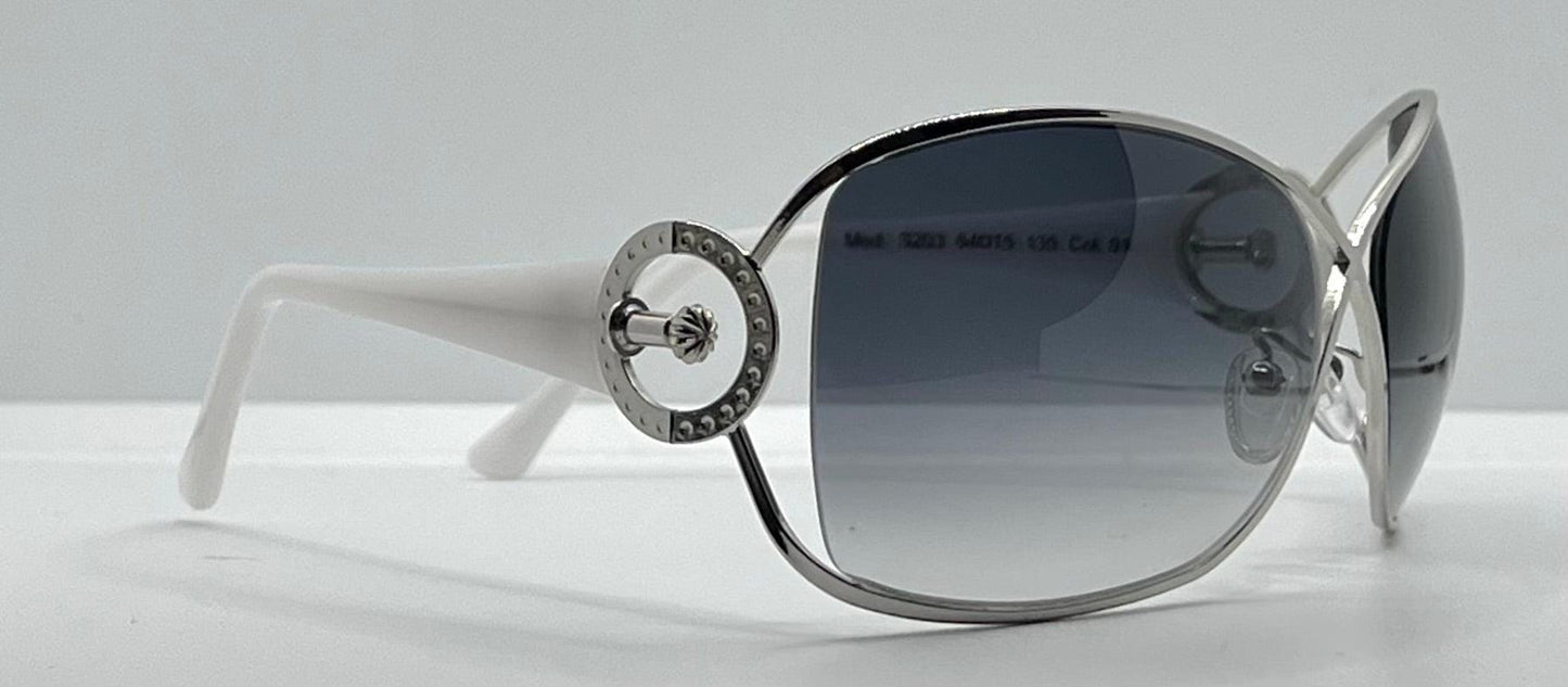 Sasura S203 Col. 01 White & Silver Oval Sunglasses – Gradient Lenses – Made in Italy