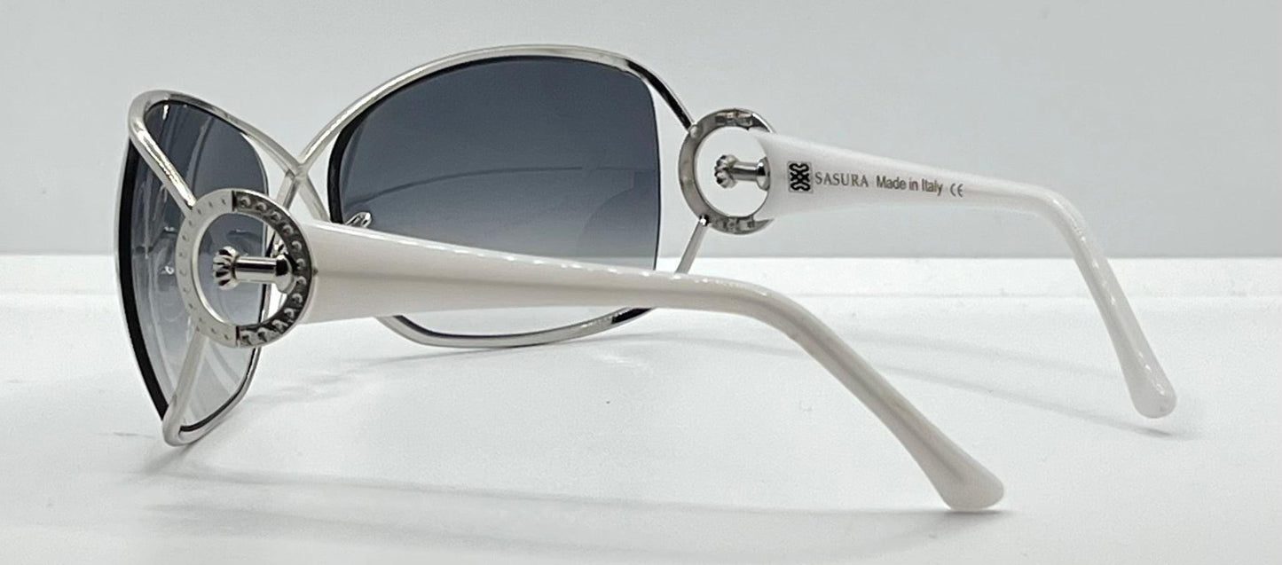 Sasura S203 Col. 01 White & Silver Oval Sunglasses – Gradient Lenses – Made in Italy