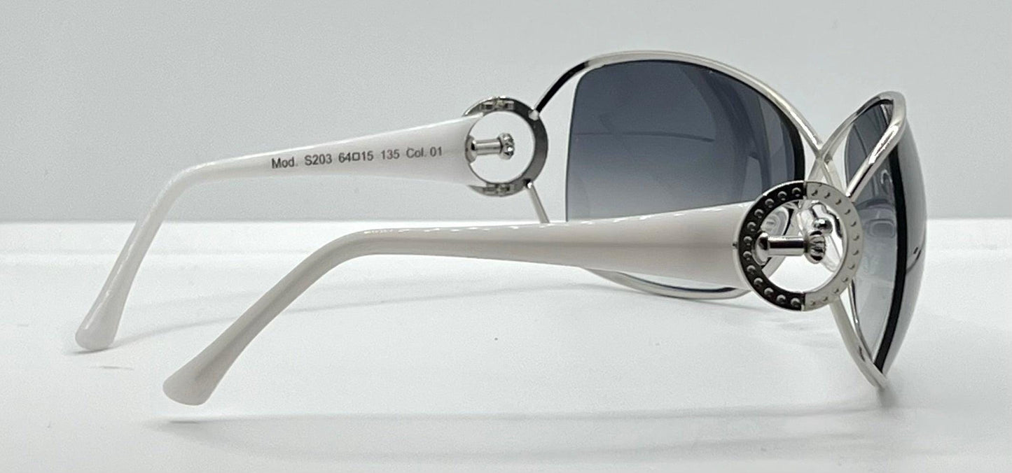 Sasura S203 Col. 01 White & Silver Oval Sunglasses – Gradient Lenses – Made in Italy
