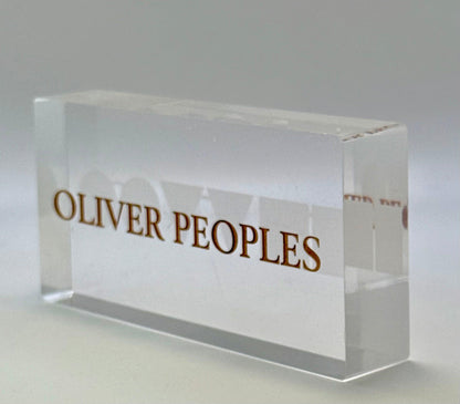 Preowned Vintage Oliver Peoples Acrylic Display Block – 5” x 2.75”