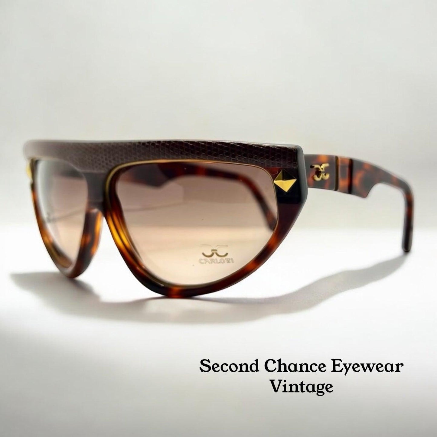 Claudia Carlotti Stratos Cc14 Vintage Sunglasses-Snakeskin Brow-Rare Deadstock Find