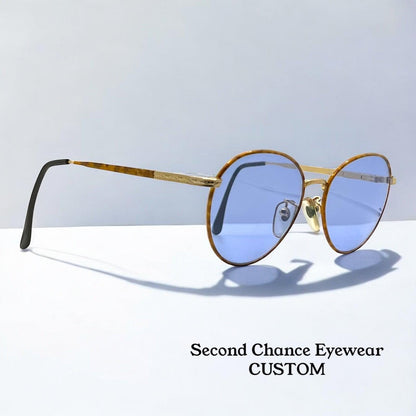 Semester Blond 081 Japan Vintage Sunglasses-Gold Frame W|New, Blue Custom Lenses