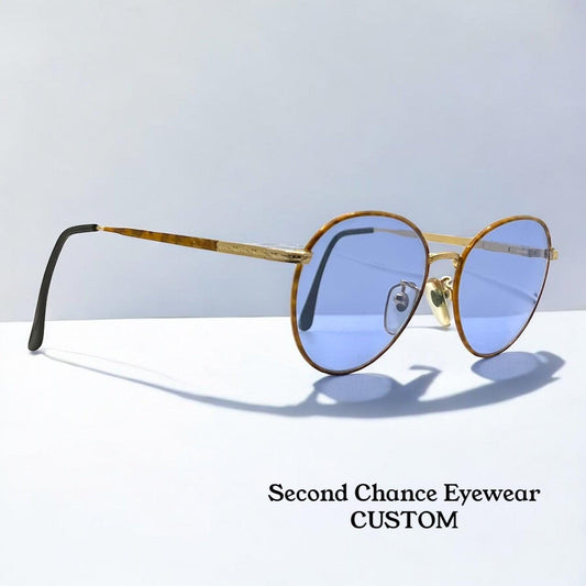 Semester Blond 081 Japan Vintage Sunglasses-Gold Frame W|New, Blue Custom Lenses