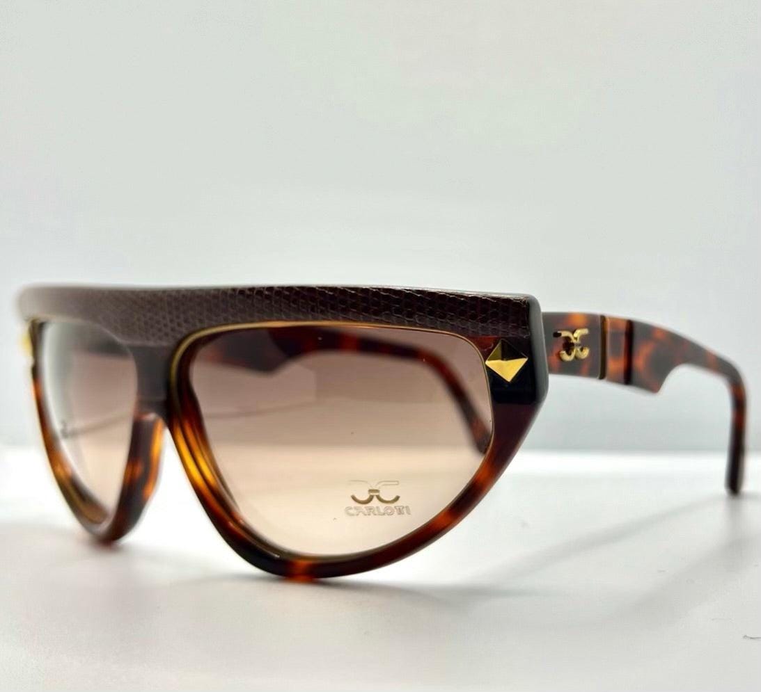 Claudia Carlotti Stratos Cc14 Vintage Sunglasses-Snakeskin Brow-Rare Deadstock Find