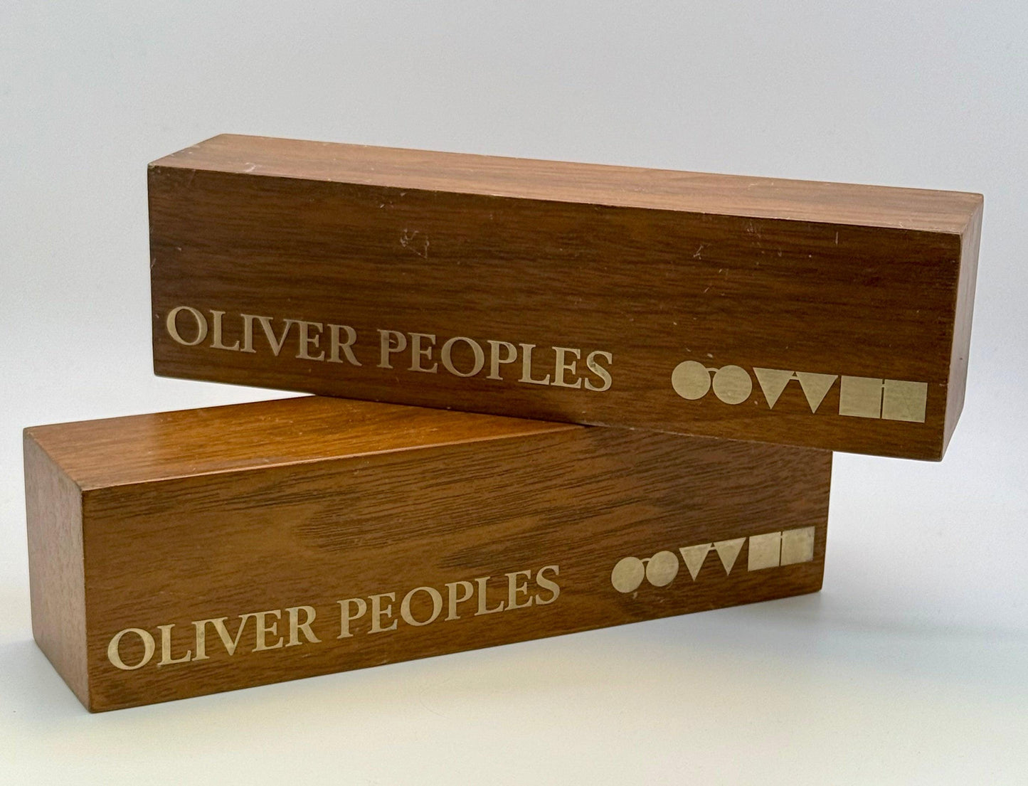 Oliver Peoples Wooden Double-Sided Retail Display with Gold Logo – Pre-Owned