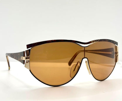 Nina Ricci Nr3017 C.321 0166 Vintage Shield Sunglasses-Gold|Brown-Deadstock