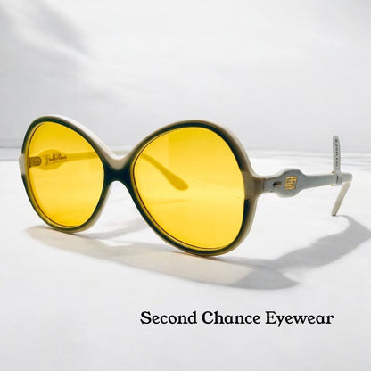 Vintage 1970S Emilio Pucci Sunglasses – Nos Pearl White With Muted Jade Accents, Original Solid Marigold Lenses-Made In France