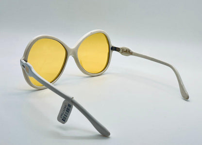 Vintage 1970S Emilio Pucci Sunglasses – Nos Pearl White With Muted Jade Accents, Original Solid Marigold Lenses-Made In France