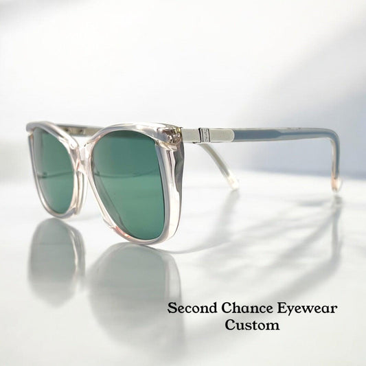 Ysl Sl 611 Vintage Sunglasses-Clear Grey W|New Green Custom Lenses-54Mm-Nos