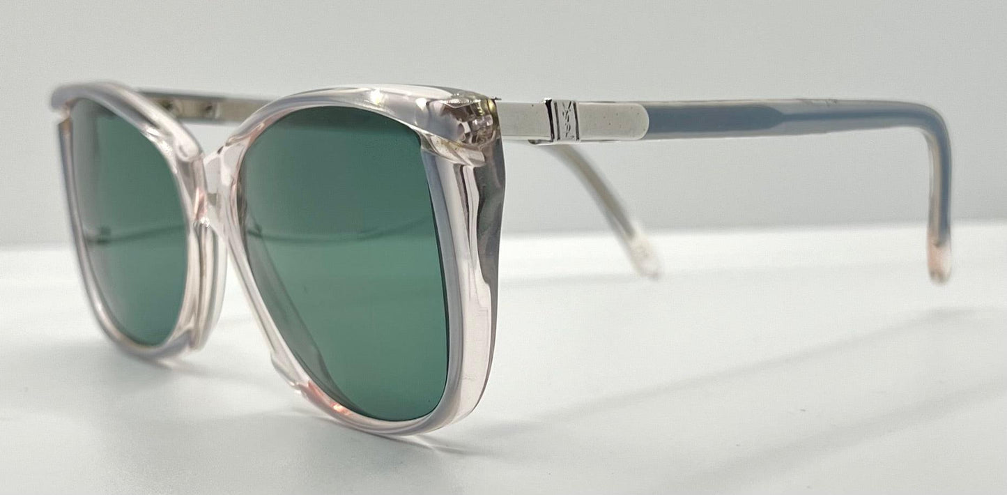 Ysl Sl 611 Vintage Sunglasses-Clear Grey W|New Green Custom Lenses-54Mm-Nos