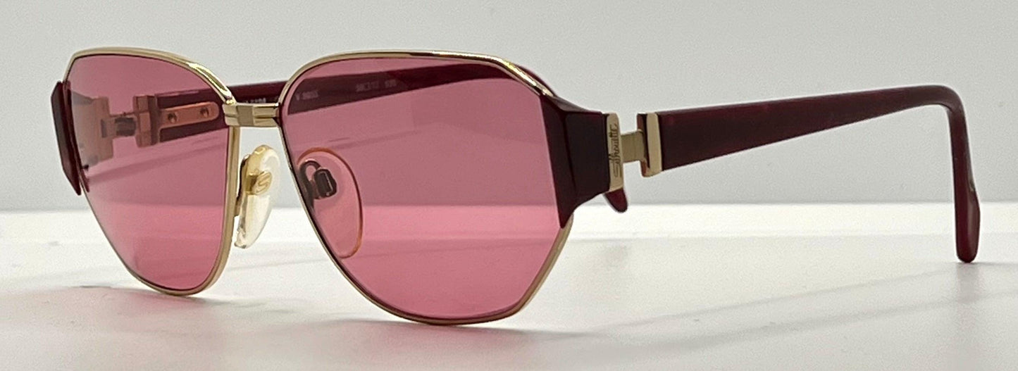 Silhouette M 6104|20 V6055 Vintage Sunglasses W|New Solid Pink Custom Lenses-58Mm-Unworn|Nos