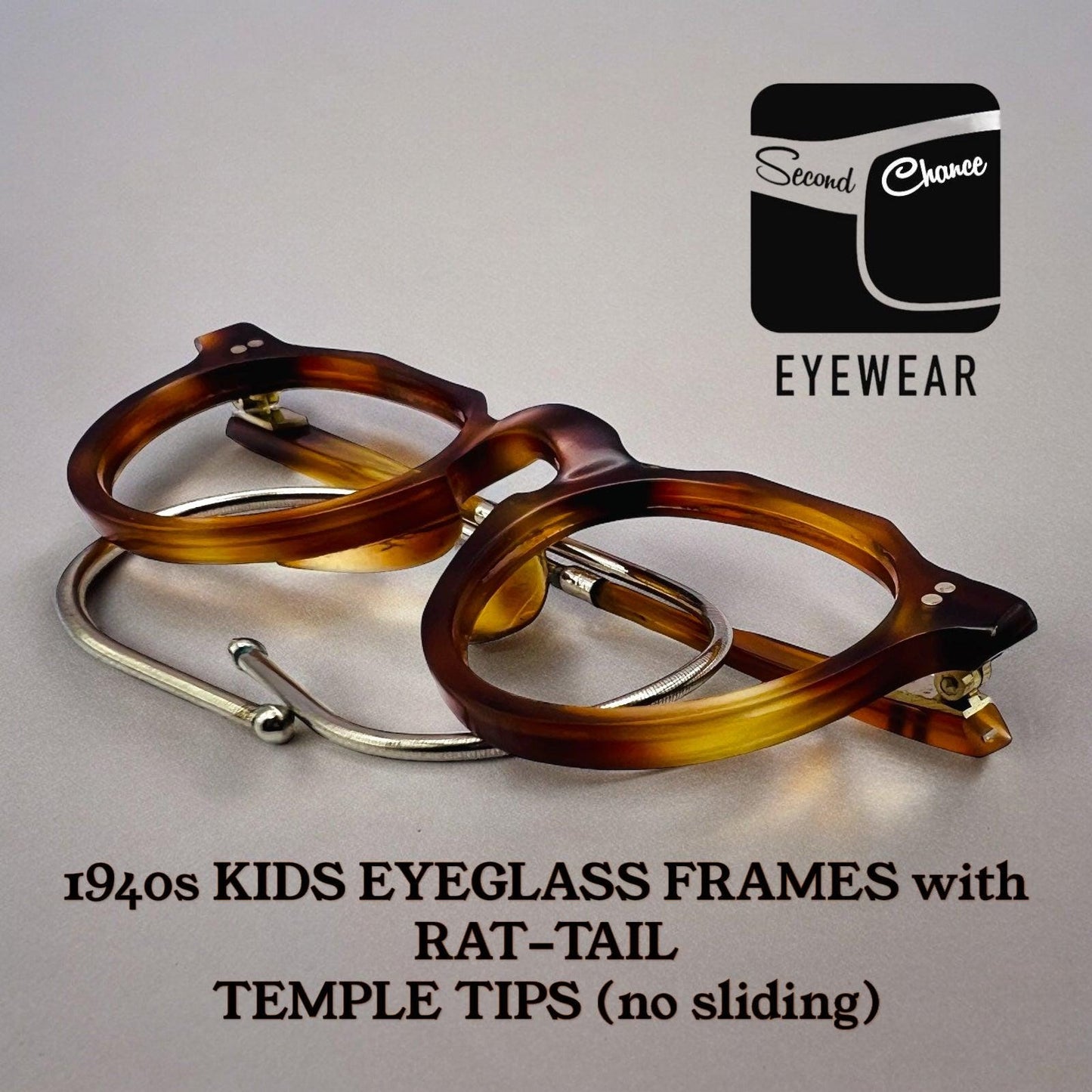 Vintage 1940’S Children’S Acetate Eyeglass Frames With Coil (Rat Tail) Temple Tips (Prevents Slippage)-New|Old Stock