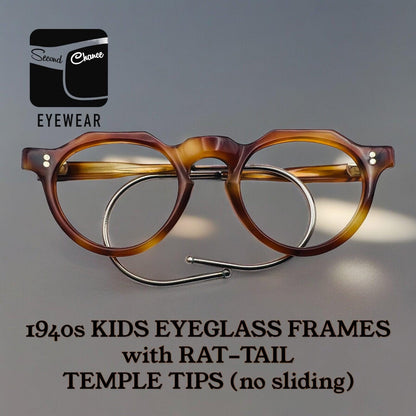 Vintage 1940’S Children’S Acetate Eyeglass Frames With Coil (Rat Tail) Temple Tips (Prevents Slippage)-New|Old Stock