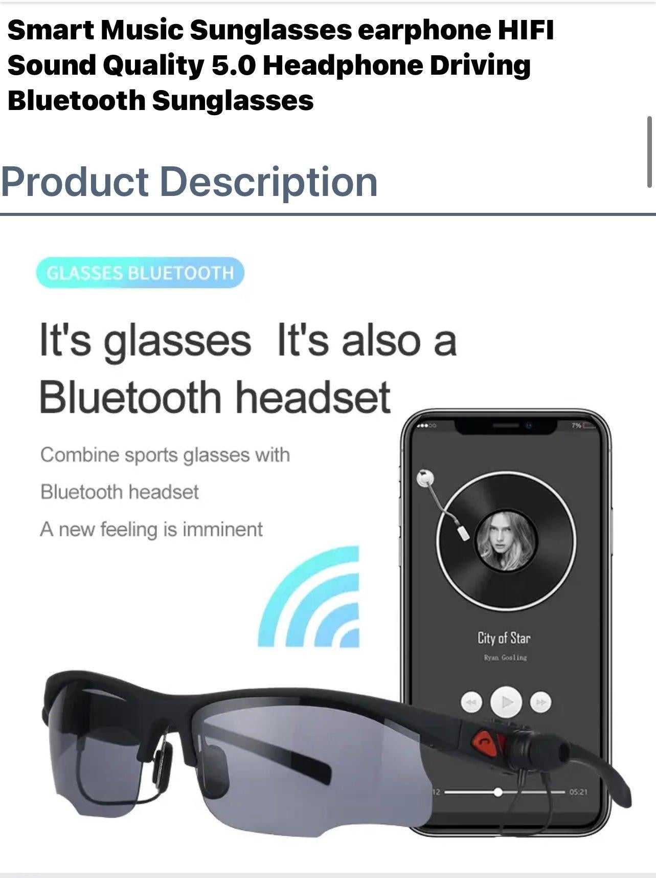 Smart Music Sunglasses & Earphones-Bluetooth -5.0 Hifi Sound Quality-Hands-Free Calling