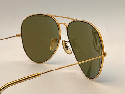Vintage B&L Ray-Ban Large Metal Aviator 62-14 Gold Frame with New Blue Mirror Glass Lenses