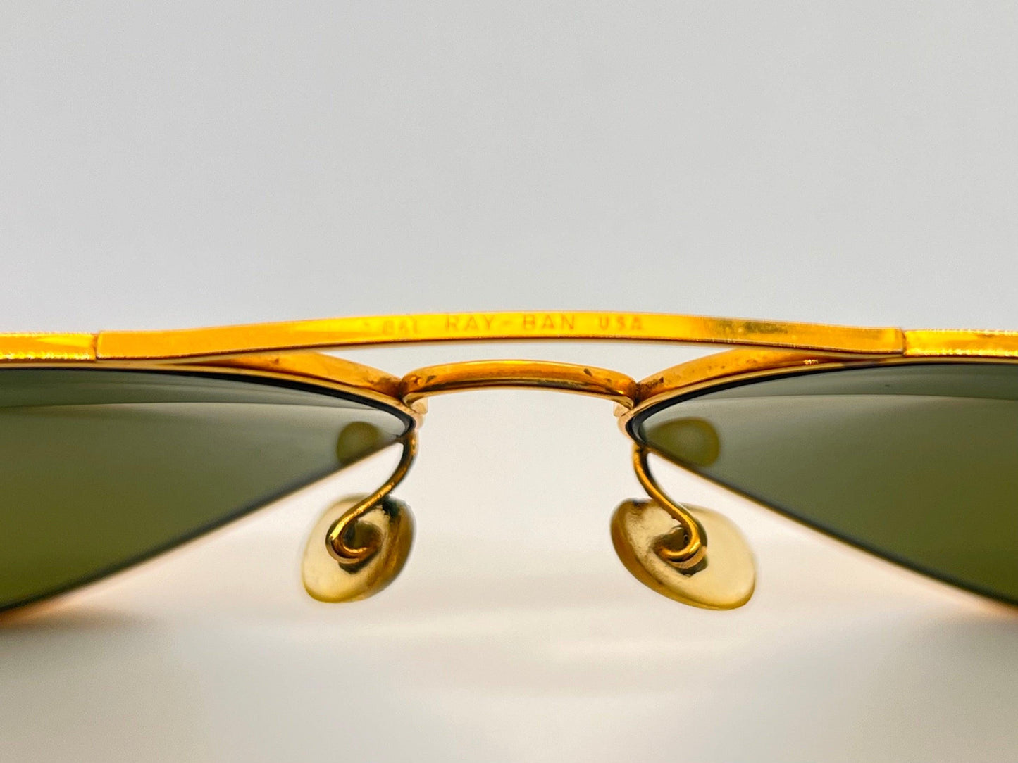 Vintage B&L Ray-Ban Large Metal Aviator 62-14 Gold Frame with New Blue Mirror Glass Lenses