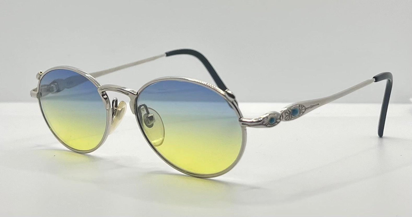 Jkj Turquoise Accent Vintage Sunglasses W|New, Custom Blue|Yellow Gradient Lenses-Japan