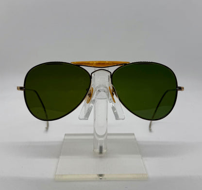 Vintage Sg 1|10 12K Gold-Filled Aviator Sunglasses – Amber Brow Bar – Green Glass Lenses – Late 1950S–70S – Usa Made-Deadstock