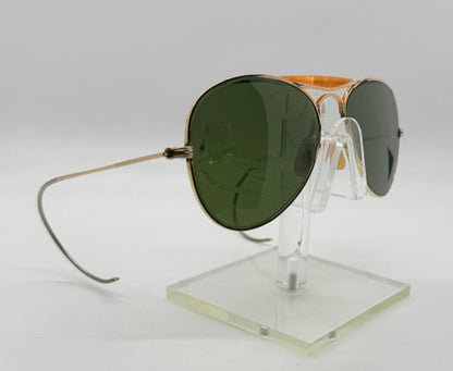 Vintage Sg 1|10 12K Gold-Filled Aviator Sunglasses – Amber Brow Bar – Green Glass Lenses – Late 1950S–70S – Usa Made-Deadstock