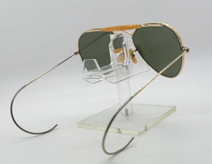 Vintage Sg 1|10 12K Gold-Filled Aviator Sunglasses – Amber Brow Bar – Green Glass Lenses – Late 1950S–70S – Usa Made-Deadstock