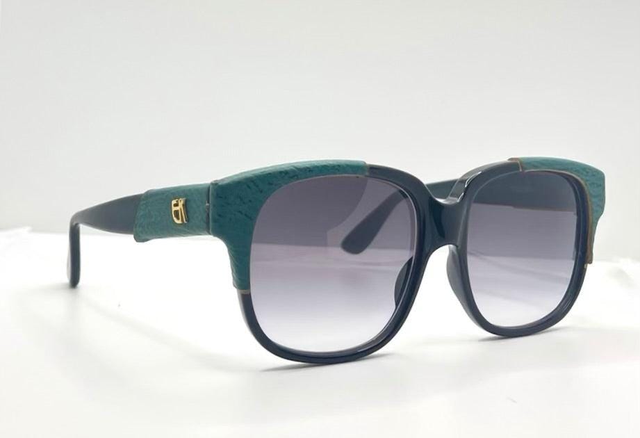 Vintage Emmanuelle Khanh 8980 Rq 16V Sunglasses – Green Ostrich Detail – France