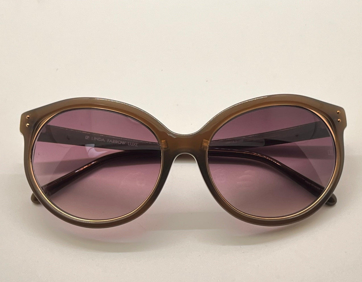 Vintage Nos Linda Farrow Luxe Sunglasses – Brown Frame With Gradient Purple Lenses, Model Lf10205A