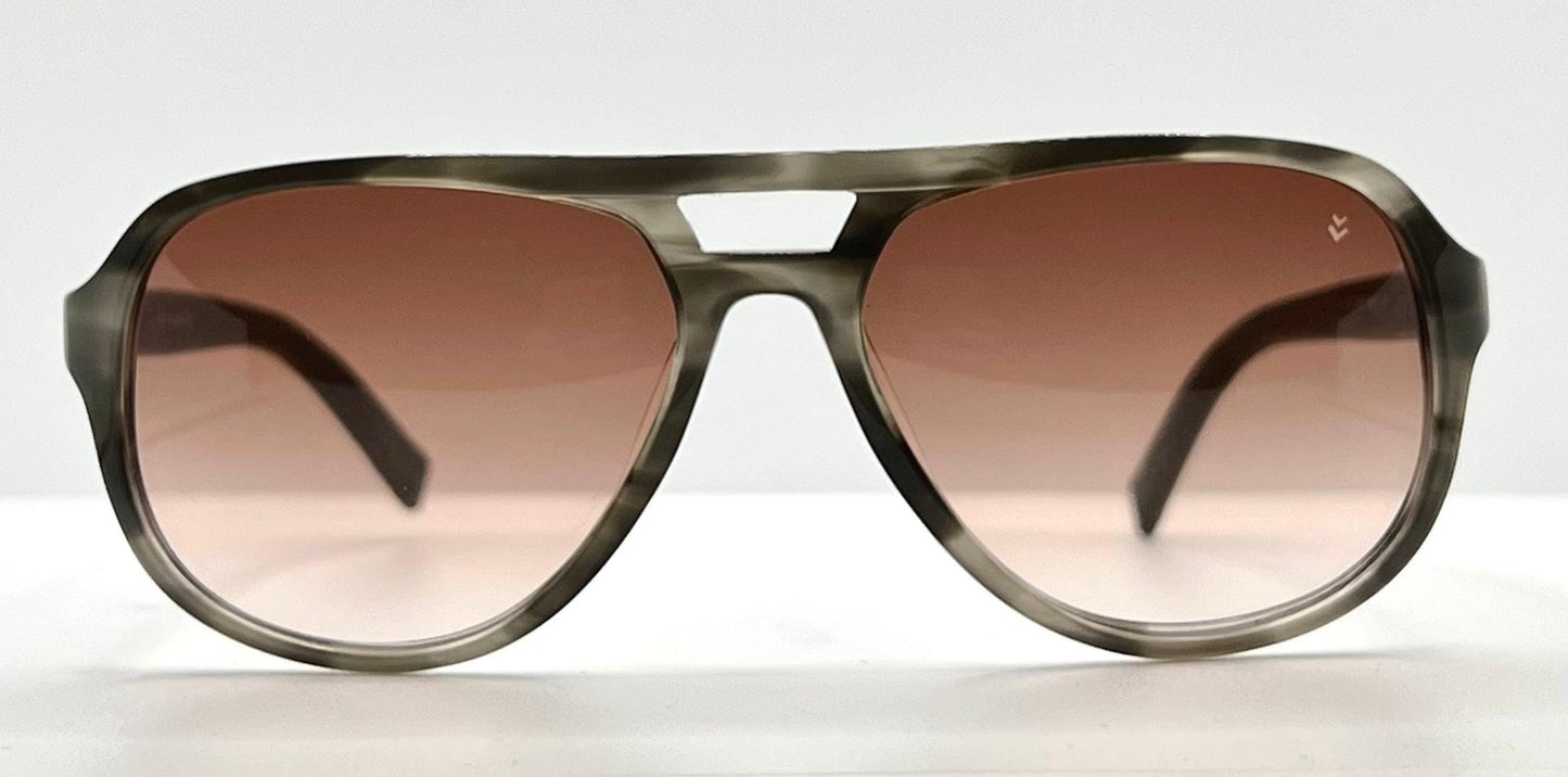 John Varvatos V769 Grey Horn Sunglasses – Leather Temples – New – Full Kit