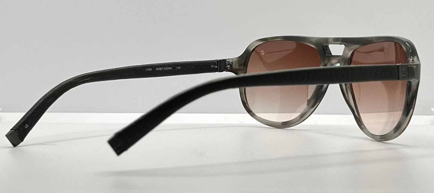 John Varvatos V769 Grey Horn Sunglasses – Leather Temples – New – Full Kit