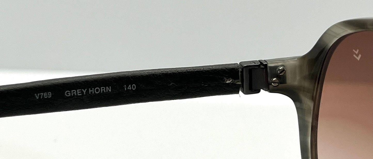 John Varvatos V769 Grey Horn Sunglasses – Leather Temples – New – Full Kit