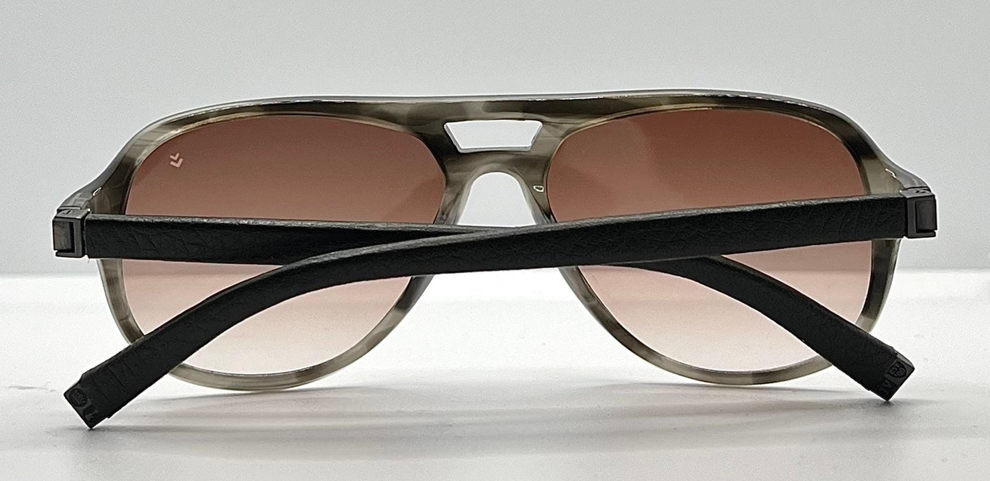 John Varvatos V769 Grey Horn Sunglasses – Leather Temples – New – Full Kit