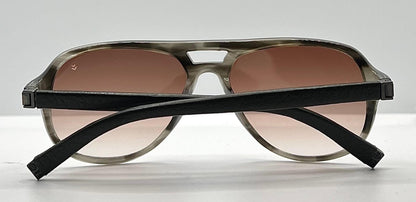 John Varvatos V769 Grey Horn Sunglasses – Leather Temples – New – Full Kit