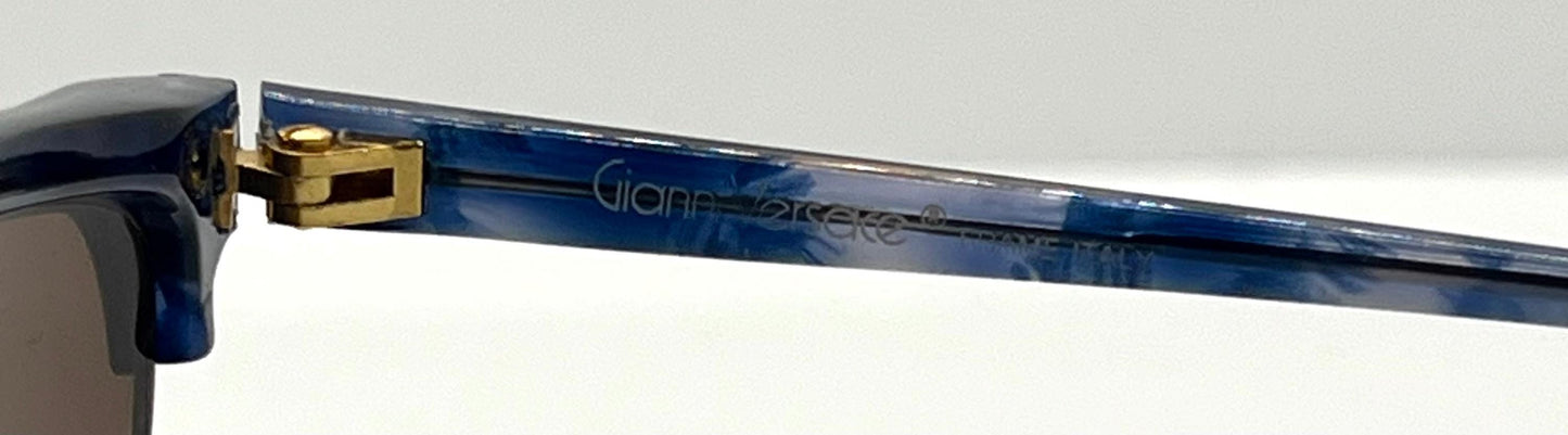 Gianni Versace 343 Blue Gold Vintage Sunglasses 56Mm Half-Rim-Unworn