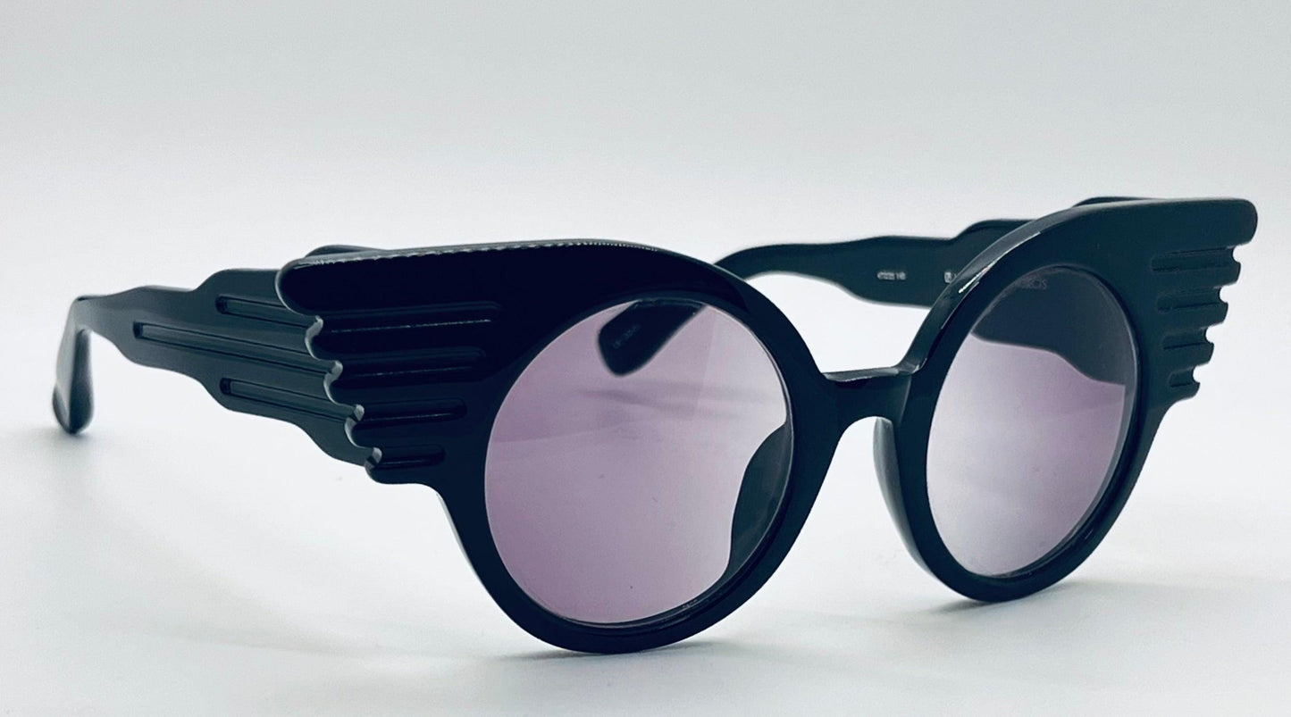 Vintage Nos Linda Farrow Projects X Jeremy Scott Js|Wings|1 Handmade Black Sunglasses With Purple Gradient Lenses