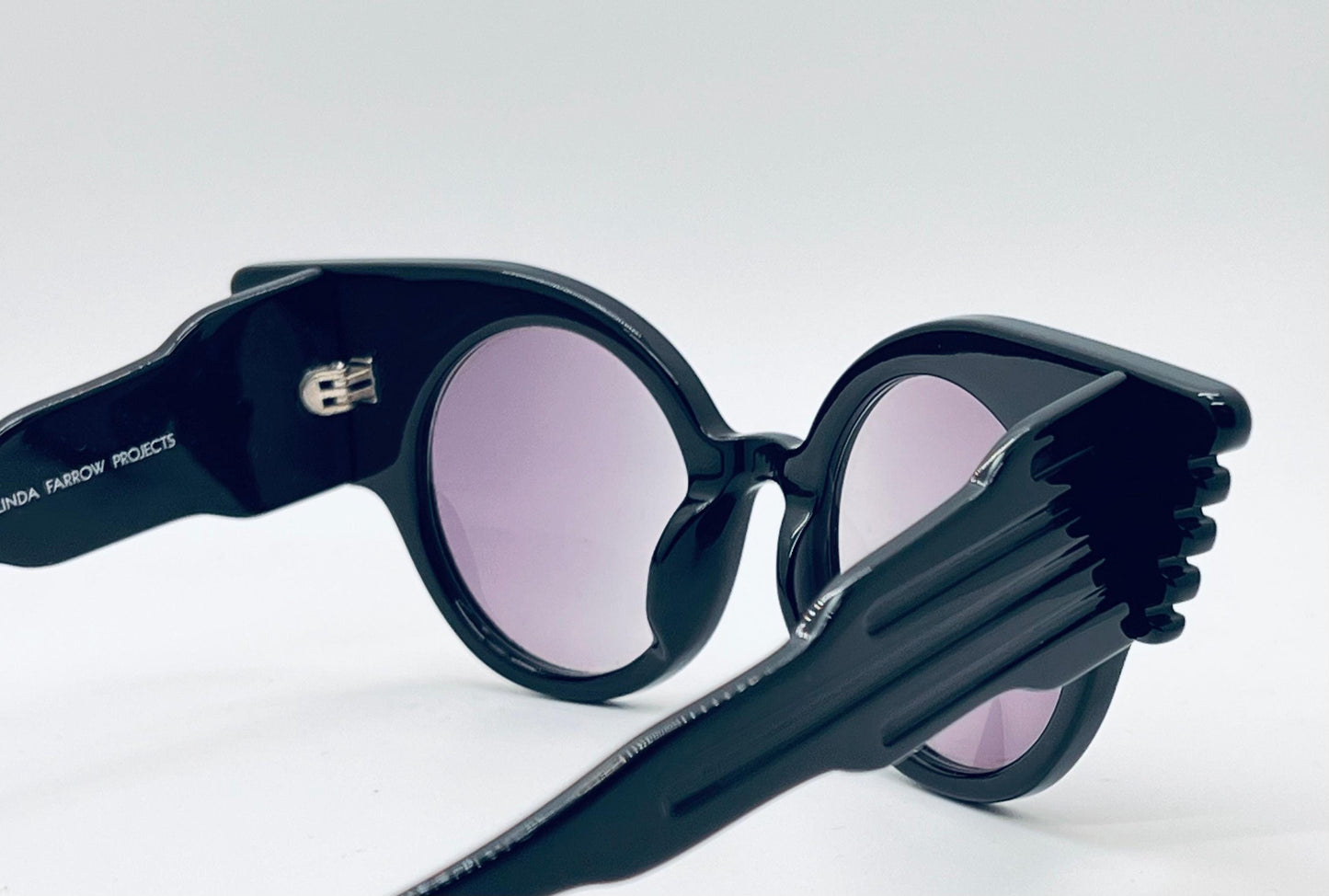 Vintage Nos Linda Farrow Projects X Jeremy Scott Js|Wings|1 Handmade Black Sunglasses With Purple Gradient Lenses