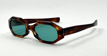 Twec Frame-Vintage French Octagonal Sunglasses W|New Solid Aqua Tinted Lenses-Paddle Temples-Unworn