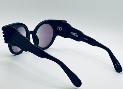 Vintage Nos Linda Farrow Projects X Jeremy Scott Js|Wings|1 Handmade Black Sunglasses With Purple Gradient Lenses