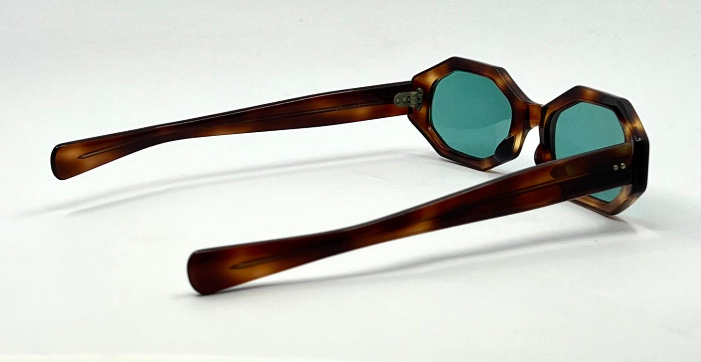 Twec Frame-Vintage French Octagonal Sunglasses W|New Solid Aqua Tinted Lenses-Paddle Temples-Unworn