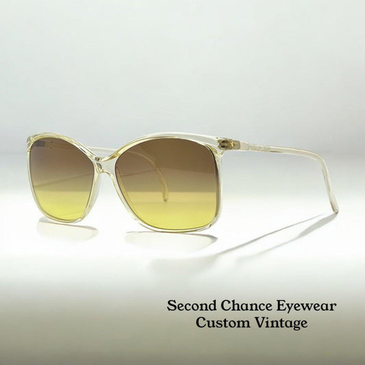 Made In France-Oversized Cat-Eye Sunglasses W|New, Custom Grey To Gold Gradient Lenses-Unknown Maker