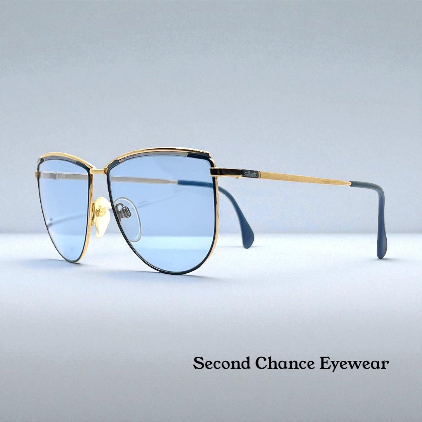 Silhouette V6050 Vintage Gold Sunglasses w|New Solid Blue Custom Lenses-57mm-Austria