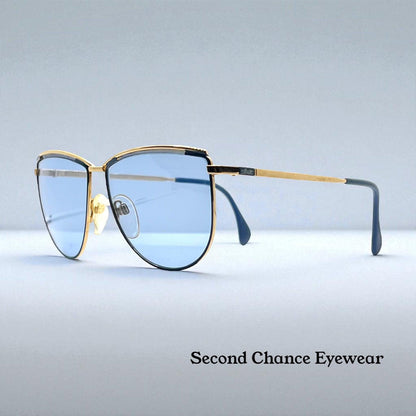 Silhouette V6050 Vintage Gold Sunglasses w|New Solid Blue Custom Lenses-57mm-Austria