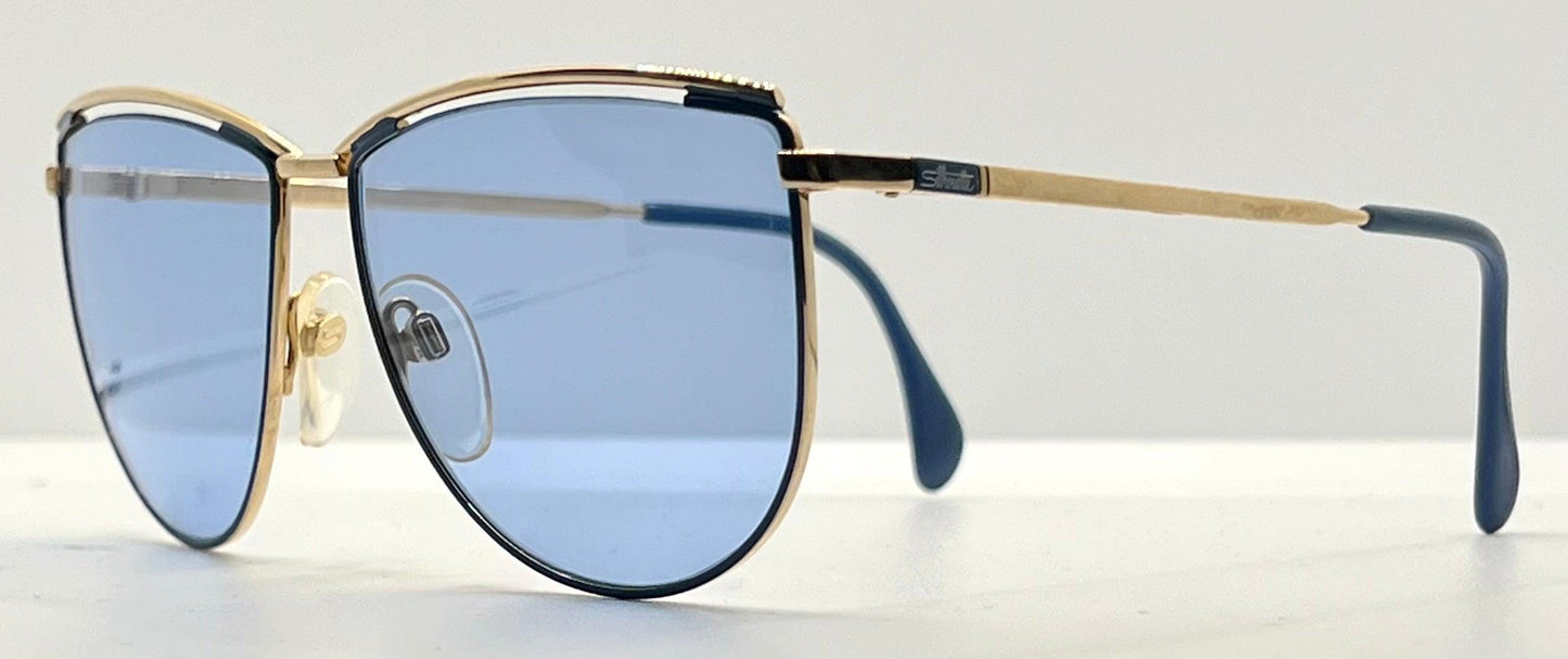 Silhouette V6050 Vintage Gold Sunglasses w|New Solid Blue Custom Lenses-57mm-Austria