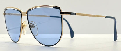 Silhouette V6050 Vintage Gold Sunglasses w|New Solid Blue Custom Lenses-57mm-Austria